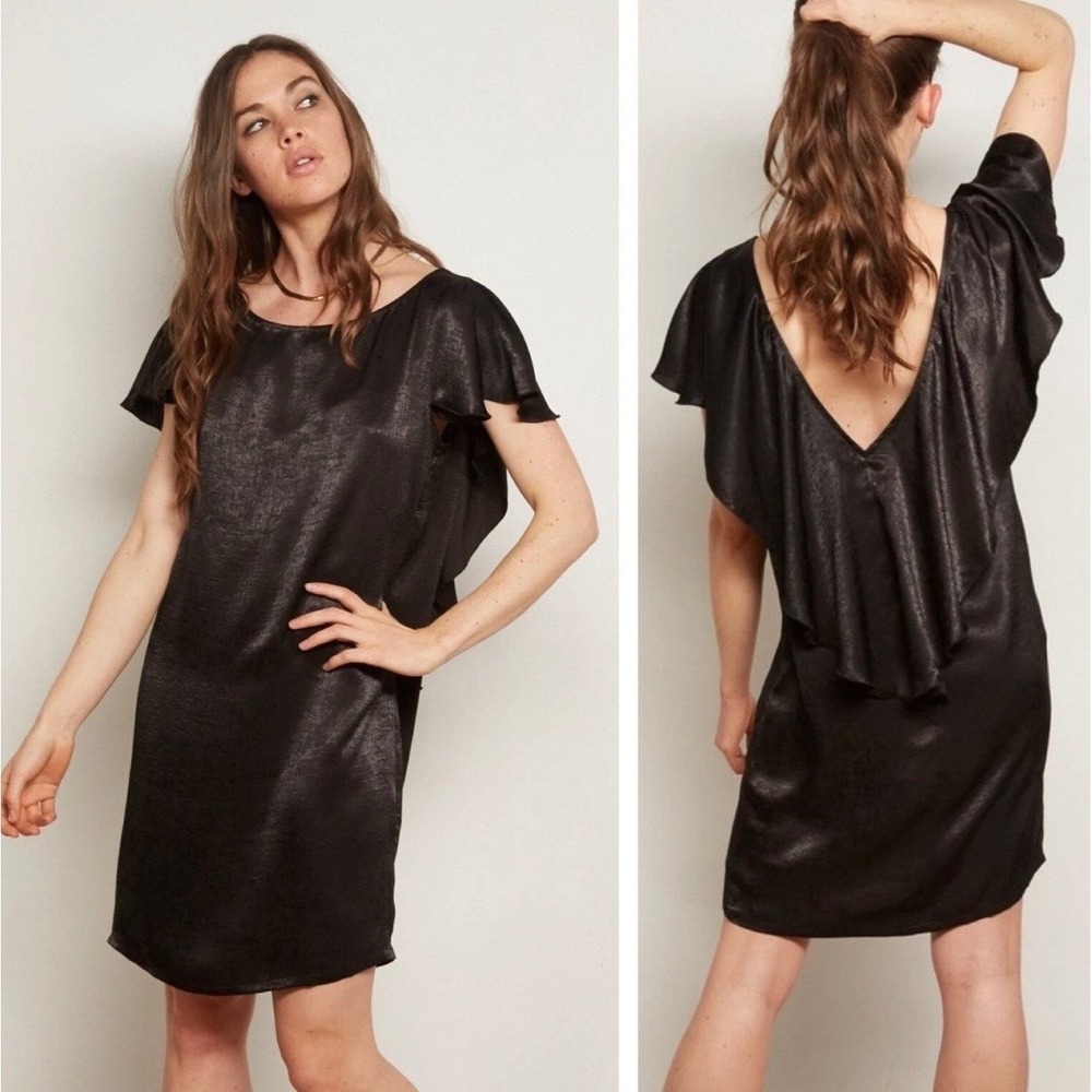 NWT The Odells Black Dress Ruffle Back Party Cocktail Dress Size M Retails $198